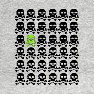 Black Skulls with One Green Skull T-Shirt